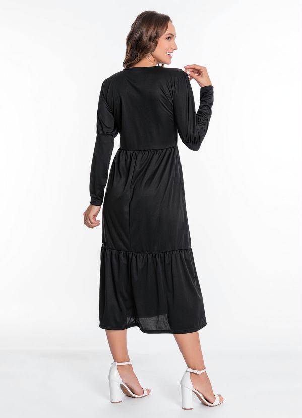 Outlet - Vestido com Manga Fofa Preto Moda Evangélica 2