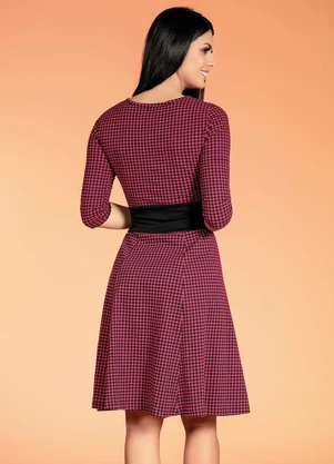 Rosalie - Vestido com Mangas 7/8 Pied de Poule Rosa - ROSALIE