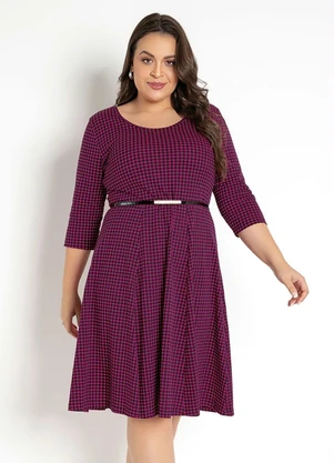 Rosalie - Vestido com Mangas 7/8 Pied de Poule Rosa - ROSALIE