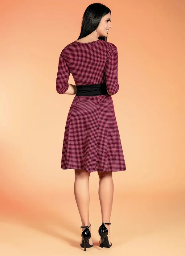 Rosalie - Vestido com Mangas 7/8 Pied de Poule Rosa 5