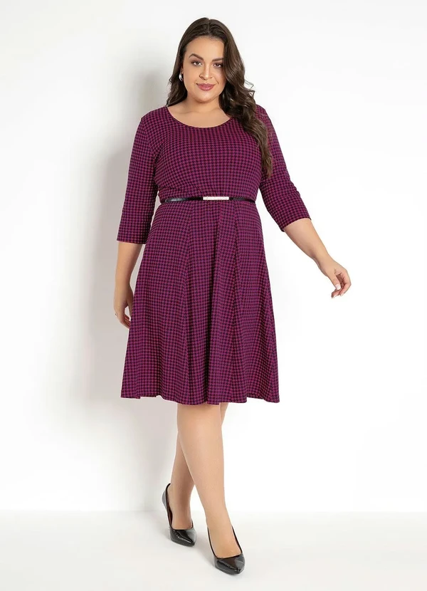 Rosalie - Vestido com Mangas 7/8 Pied de Poule Rosa 8