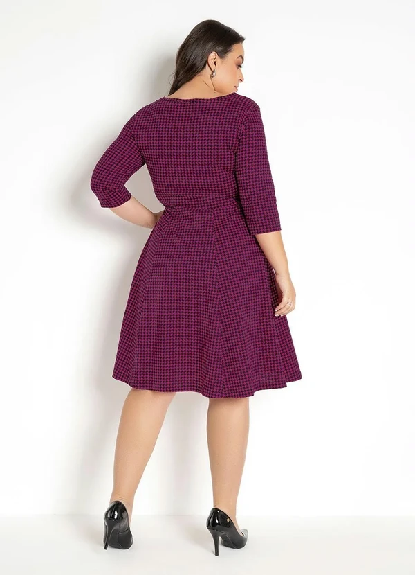 Rosalie - Vestido com Mangas 7/8 Pied de Poule Rosa 9