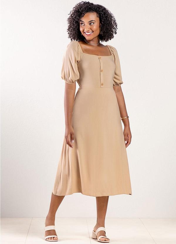 Rezzato - Vestido com Mangas Alongadas e Botões Marrom