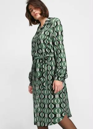 bonprix - Vestido com Mangas Longas Abstrato Verde - BONPRIX
