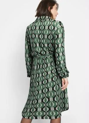 bonprix - Vestido com Mangas Longas Abstrato Verde - BONPRIX
