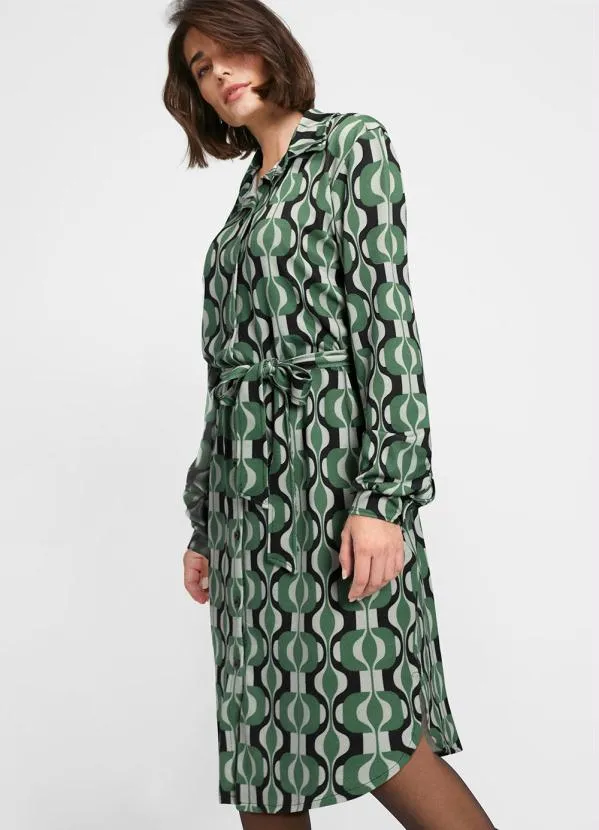 bonprix - Vestido com Mangas Longas Abstrato Verde