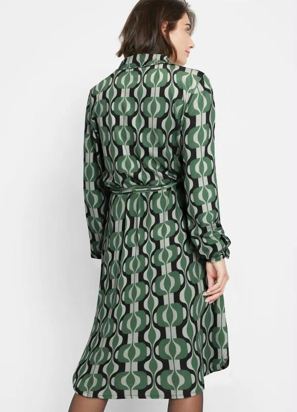 bonprix - Vestido com Mangas Longas Abstrato Verde 2