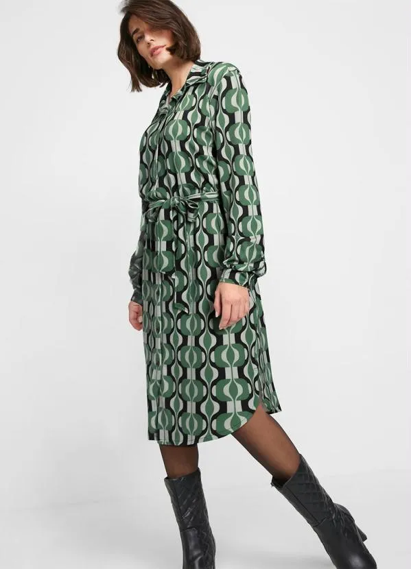 bonprix - Vestido com Mangas Longas Abstrato Verde 4