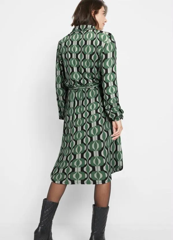 bonprix - Vestido com Mangas Longas Abstrato Verde 5