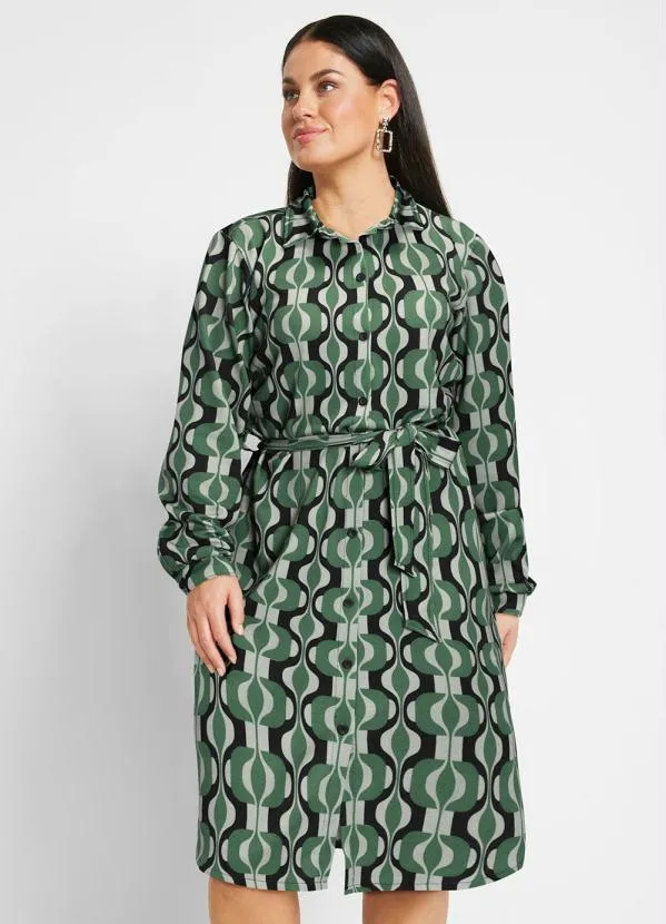 bonprix - Vestido com Mangas Longas Abstrato Verde 6