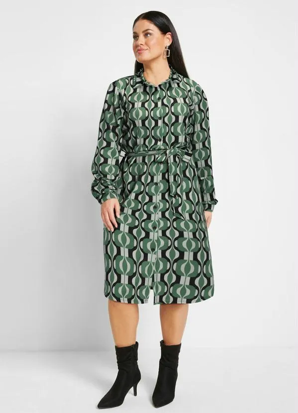 bonprix - Vestido com Mangas Longas Abstrato Verde 8