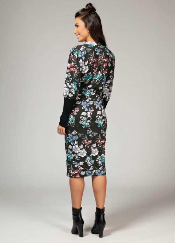 Quintess - Vestido com Punho Largo Floral Preto 2