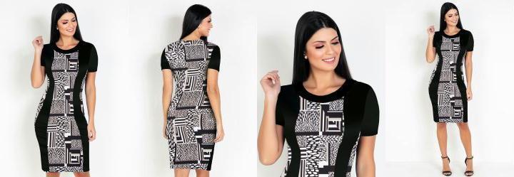 Vestido com Recortes Mix Preta