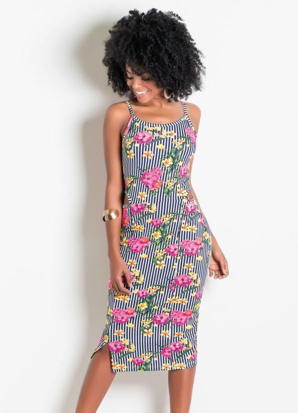 Outlet - Vestido com Recortes Vazados na Cintura Floral 1