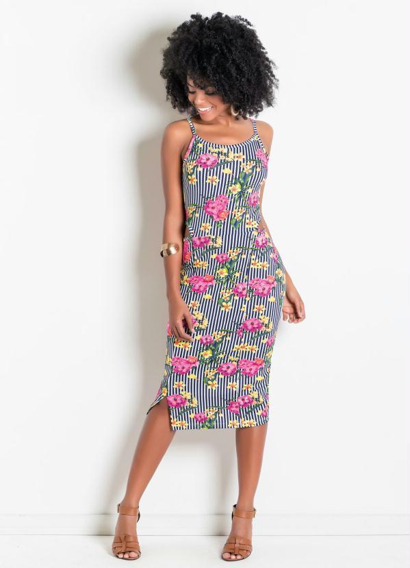 Outlet - Vestido com Recortes Vazados na Cintura Floral 3