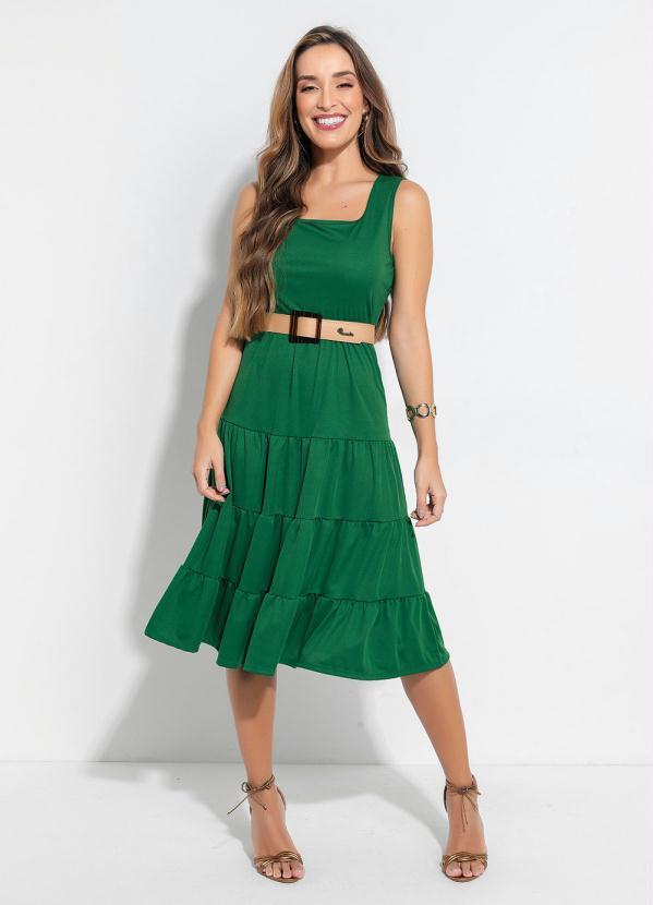 Rosalie - Vestido com Recortes Verde Mod Evangélica 2