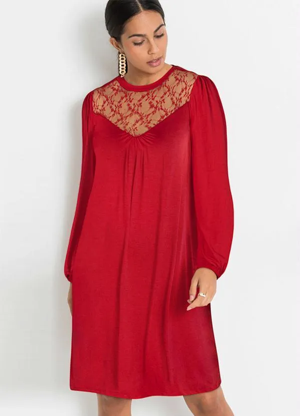 Queima Estoque - Vestido com Renda Manga Longa Vermelho 10