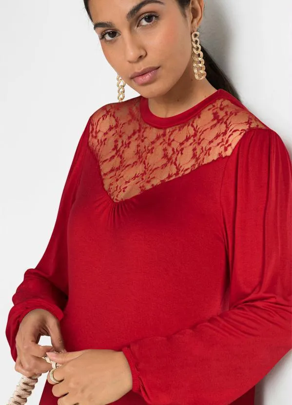 Queima Estoque - Vestido com Renda Manga Longa Vermelho 8