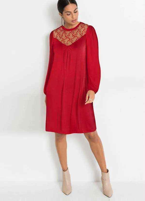 Queima Estoque - Vestido com Renda Manga Longa Vermelho 7