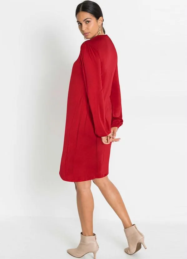 Queima Estoque - Vestido com Renda Manga Longa Vermelho 6