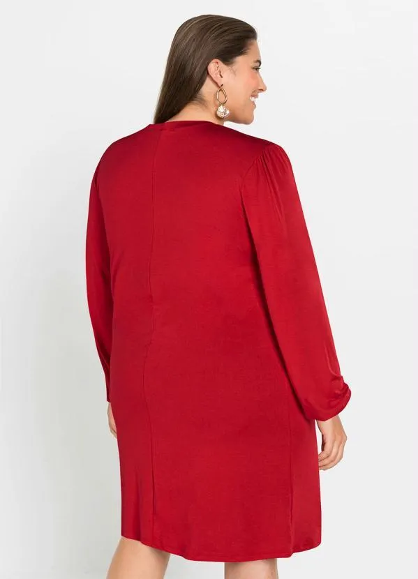 Queima Estoque - Vestido com Renda Manga Longa Vermelho 4
