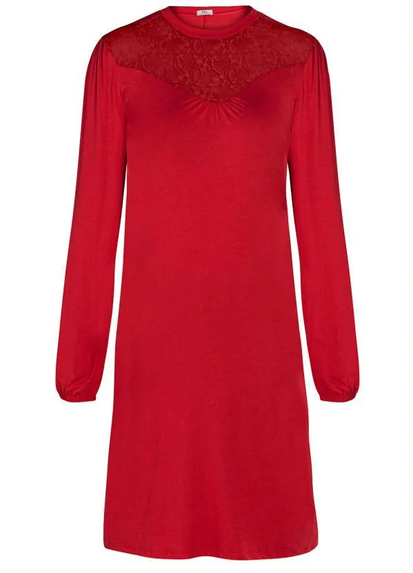 Queima Estoque - Vestido com Renda Manga Longa Vermelho 2