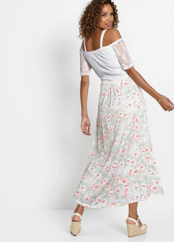 Outlet - Vestido com Renda Midi Floral Branco 5