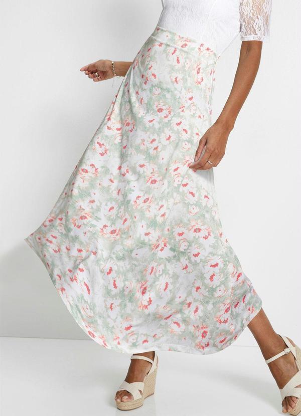 Outlet - Vestido com Renda Midi Floral Branco 3