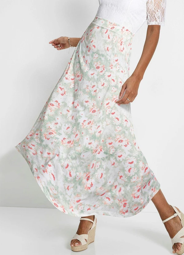 Queima Estoque - Vestido com Renda Midi Floral Branco 6