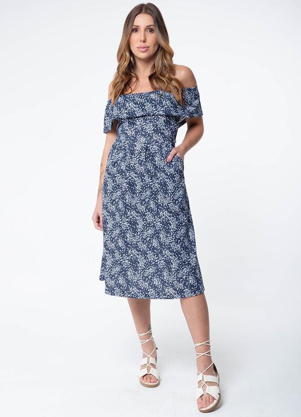 Misiss - Vestido com Saia Evasê Stela Floral Azul