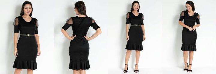 Vestido com Transparncia Preto