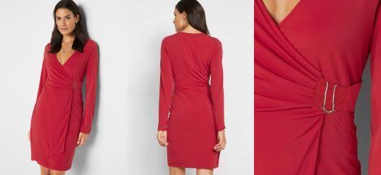 Vestido com Transpasse e Fivela Vermelho