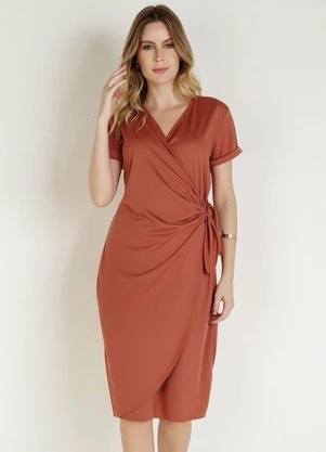 Rosalie - Vestido com Transpasse Marrom - ROSALIE