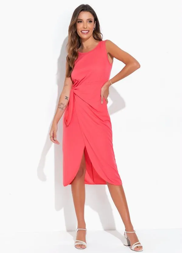 Moda Pop - Vestido Coral com Sobreposição para Amarrar 4