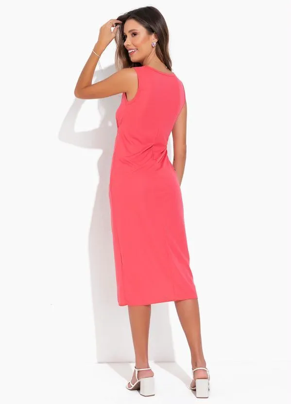 Moda Pop - Vestido Coral com Sobreposição para Amarrar 5