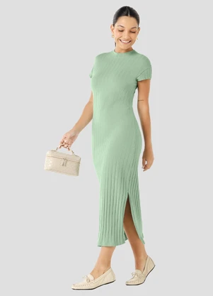 Cereja Rosa - Vestido Cotton Canelado Verde - CEREJA ROSA
