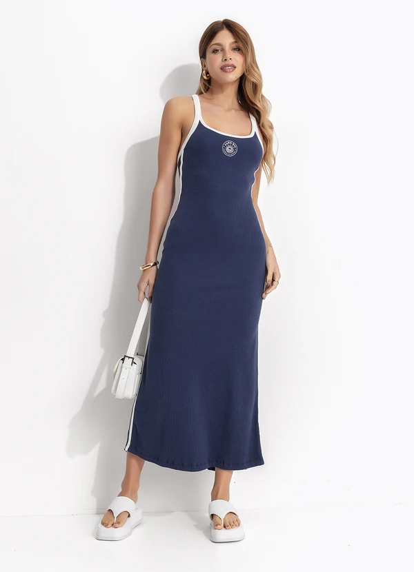 Farm - Vestido Cropped Alça Bicolor Azul