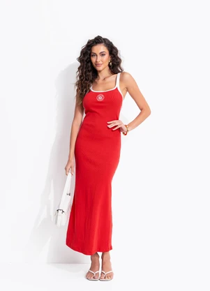 Farm - Vestido Cropped Alça Bicolor Vermelho - FARM