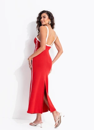 Farm - Vestido Cropped Alça Bicolor Vermelho - FARM