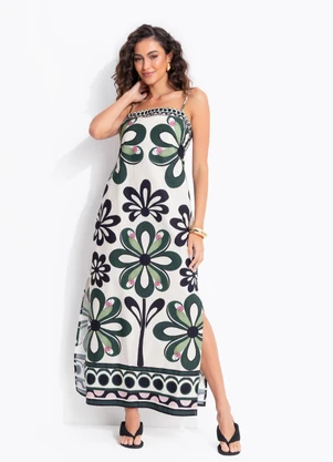 Farm - Vestido Cropped Alça Florara Preto - FARM