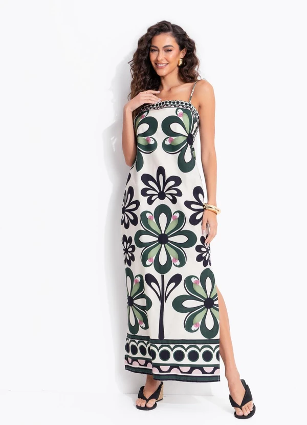 Farm - Vestido Cropped Alça Florara Preto