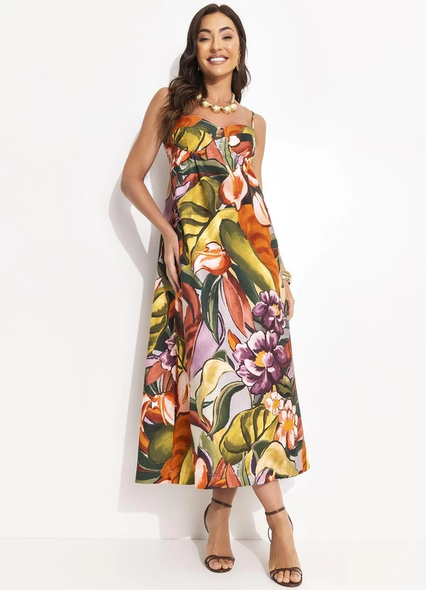 Farm Vestido Cropped Alça Folhagem de Inverno Verde