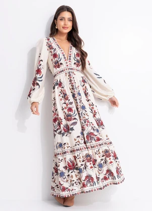 Farm - Vestido Cropped Bohoflor Bege - FARM