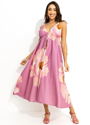 Farm - Vestido Cropped Chita Bella Flor Rosa - FARM