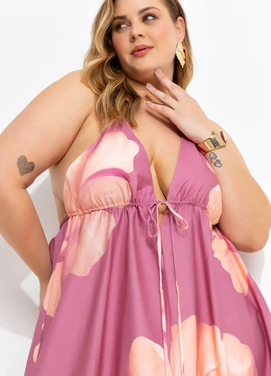 Farm - Vestido Cropped Chita Bella Flor Rosa - FARM
