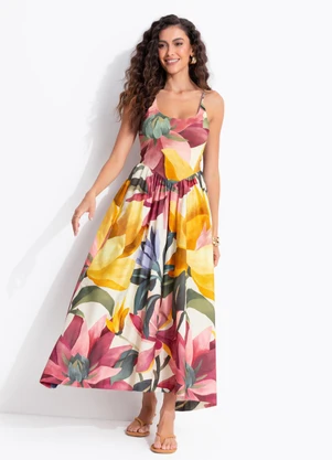 Farm - Vestido Cropped Chita Pintada Amarelo - FARM