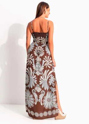 Farm - Vestido Cropped Coletânea Tropical Marrom - FARM
