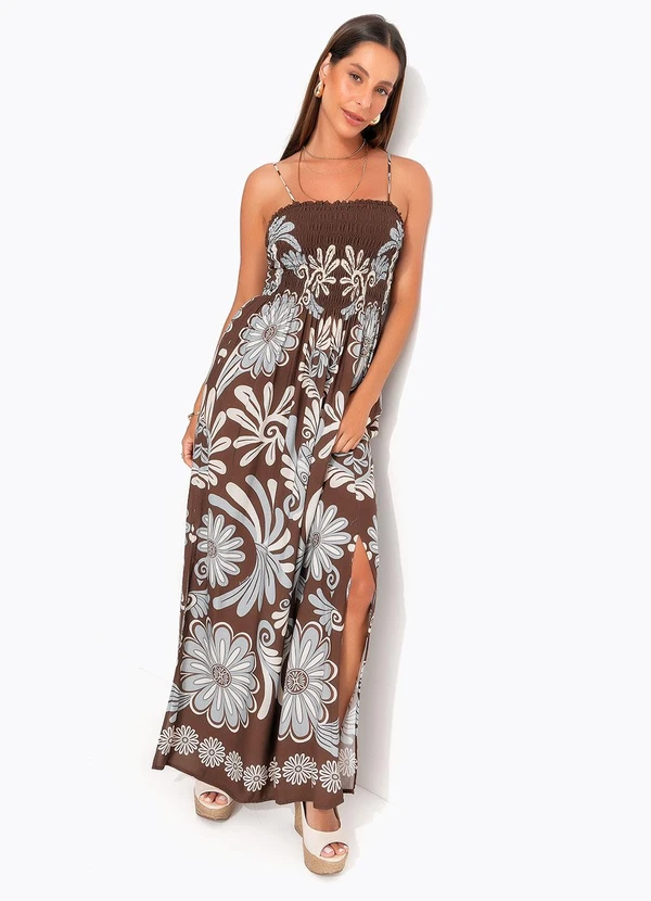 Farm - Vestido Cropped Coletânea Tropical Marrom 3