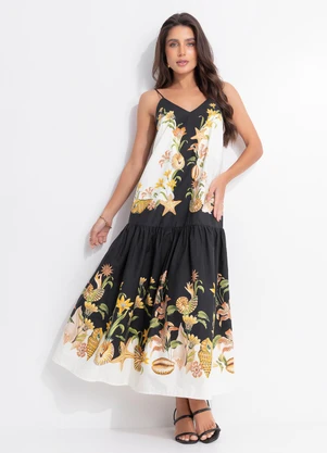 Farm - Vestido Cropped Concha Surreal Preto - FARM