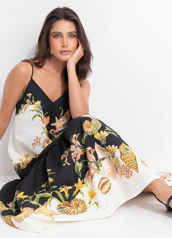 Farm - Vestido Cropped Concha Surreal Preto 3